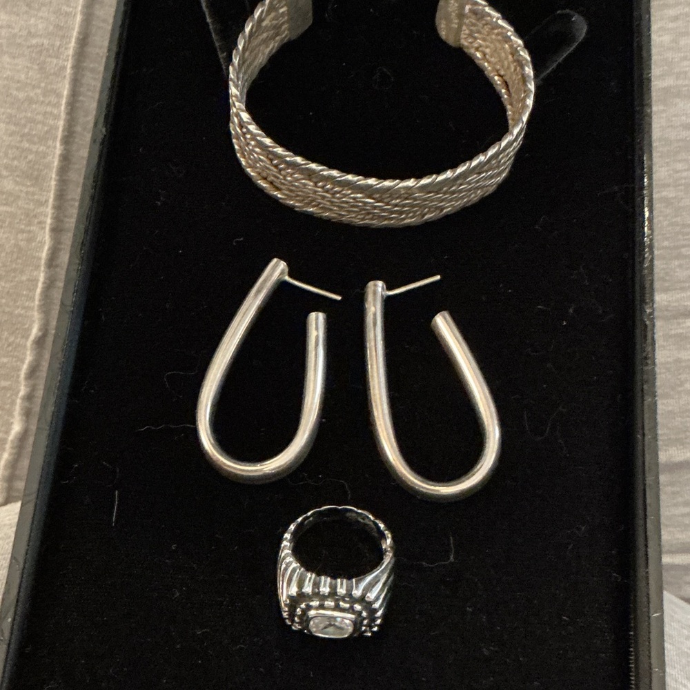 Boho Solid Sterling Bracelet-Ring -Earrings Set - image 1